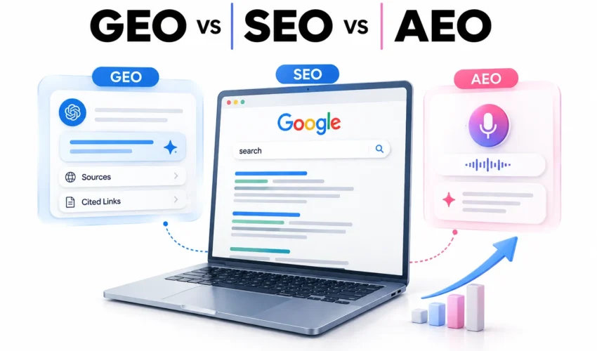 GEO vs SEO vs AEO Key Differences and How to Optimize Them